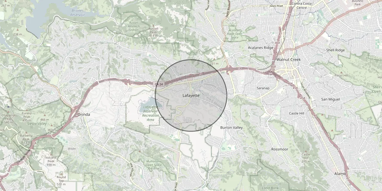 Map of the Lafayette, CA area