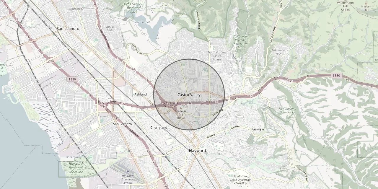 Map of the Castro Valley, CA area